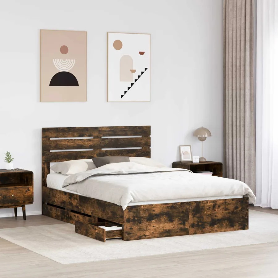 Cadre de lit Chêne fumé 140 x 190 cm Bois Ingénierie - 3