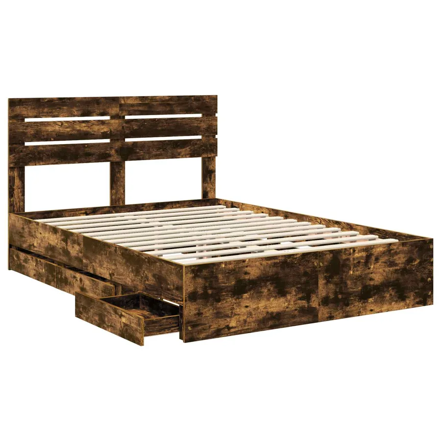 Cadre de lit Chêne fumé 140 x 190 cm Bois Ingénierie - 5