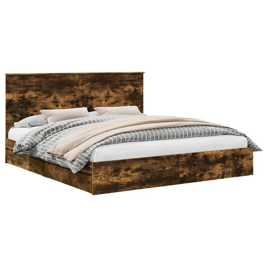 Lit de Rangement Chêne fumé 180 x 200 cm Bois d'ingénierie - 2