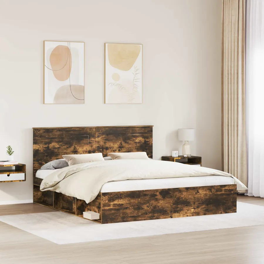 Cadre de lit Chêne fumé 180 x 200 cm Bois de pin massif - 3