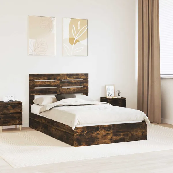 Lit de Rangement Chêne fumé 120 x 190 cm Bois d'ingénierie