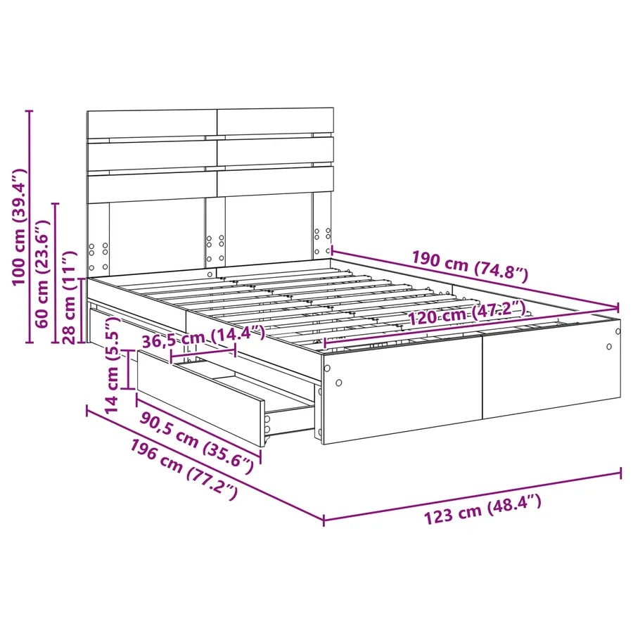 Lit de Rangement Chêne fumé 120 x 190 cm Bois d'ingénierie - 14