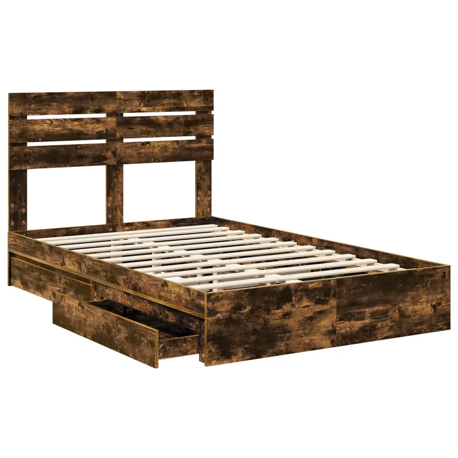 Lit de Rangement Chêne fumé 120 x 190 cm Bois d'ingénierie - 5