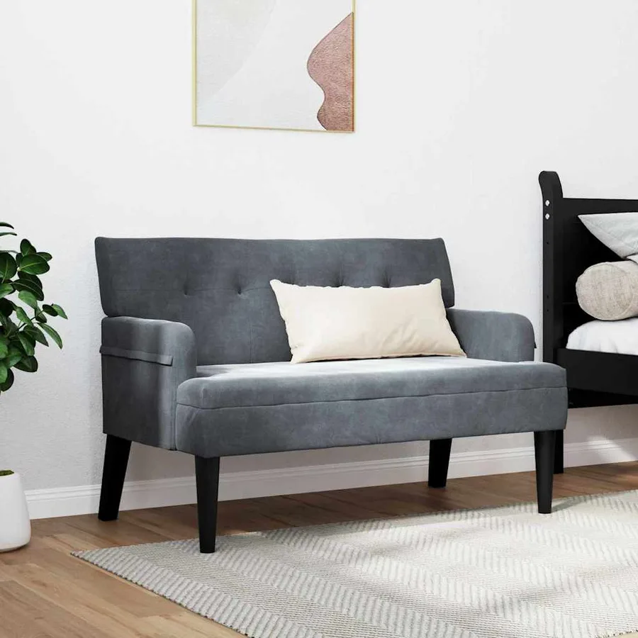 Banc Chesterfield Gris foncé 112 x 65,5 x 75 cm Velours - 3