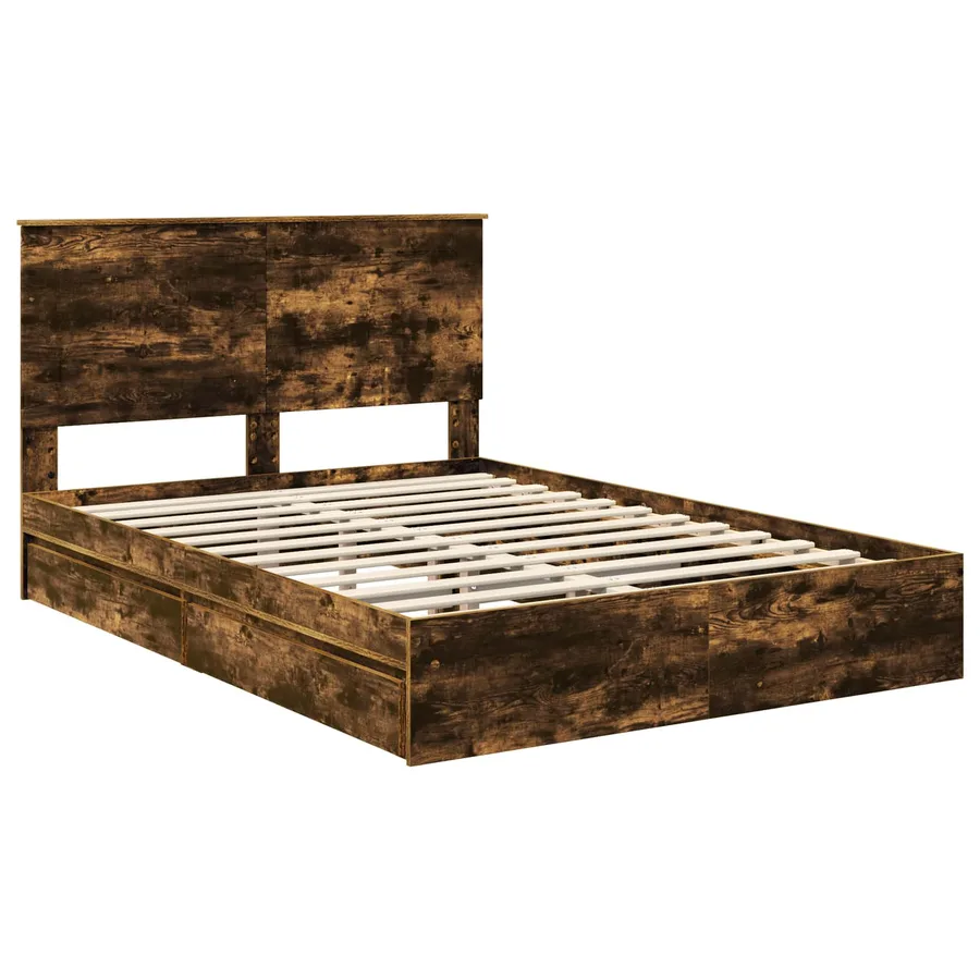 Lit de Rangement Chêne fumé 160 x 200 cm Bois d'ingénierie - 4
