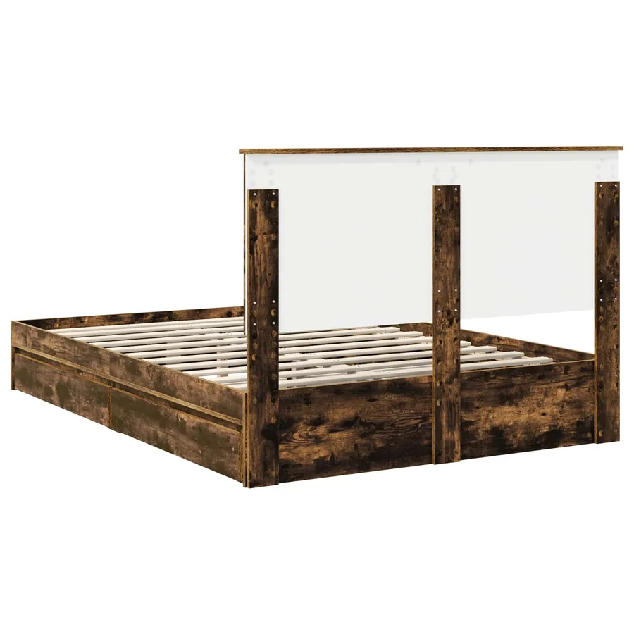 Lit de Rangement Chêne fumé 160 x 200 cm Bois d'ingénierie - 8