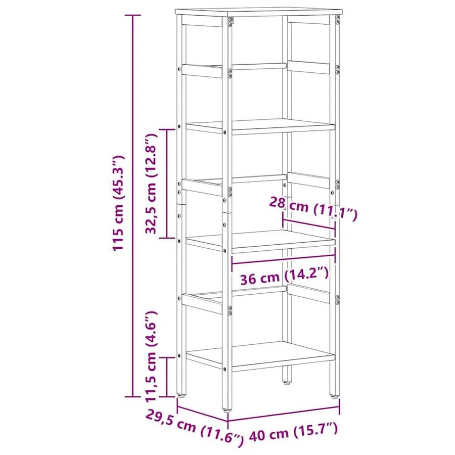 Étagère 3 niveaux 40 x 29,5 x 115 cm Bois d'ingénierie - 12