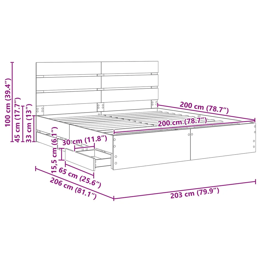 Cadre de lit Chêne Sonoma 200 x 200 cm Bois Ingénierie - 14