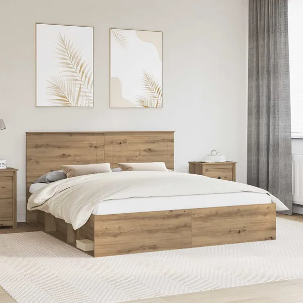 Cadre de lit Chêne artisan 200 x 200 cm Bois de pin massif