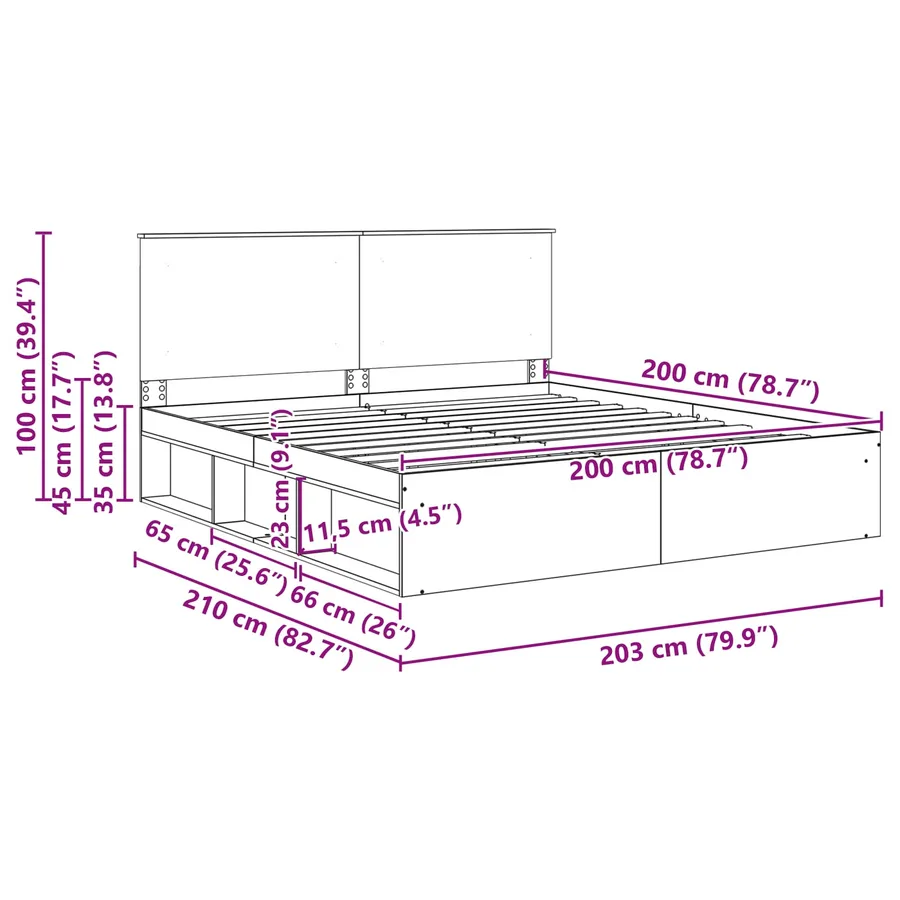 Cadre de lit Chêne artisan 200 x 200 cm Bois de pin massif - 13