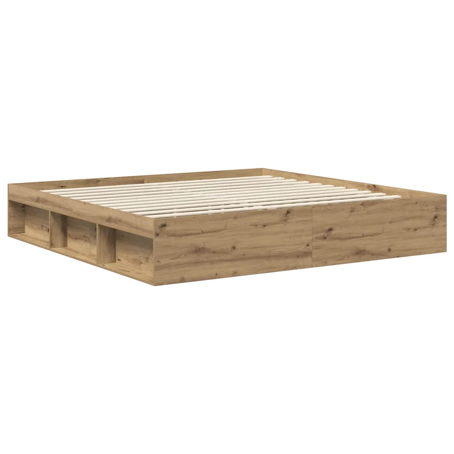 Cadre de lit Chêne artisan 200 x 200 cm Bois de pin massif - 5