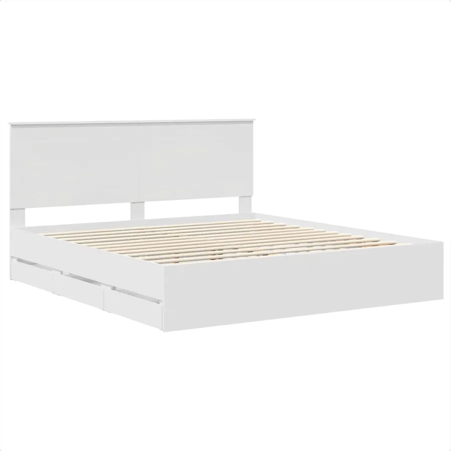 Cadre de lit avec tiroir Blanc 200 x 200 cm Bois Ingénierie - 4