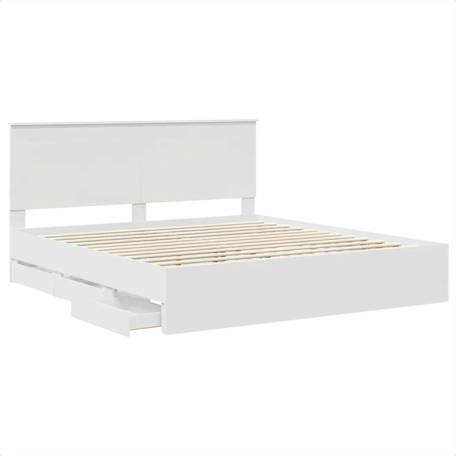 Cadre de lit avec tiroir Blanc 200 x 200 cm Bois Ingénierie - 5