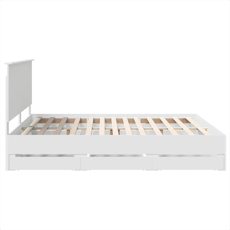 Cadre de lit avec tiroir Blanc 200 x 200 cm Bois Ingénierie - 9