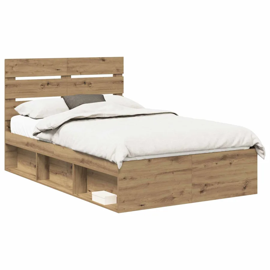 Cadre de lit Chêne artisan 135 x 190 cm Bois de pin massif - 2
