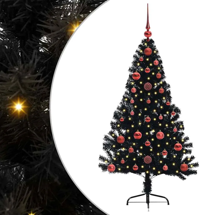 Sapin de Noël artificiel pré-éclairé Noir 120 cm PVC - 2
