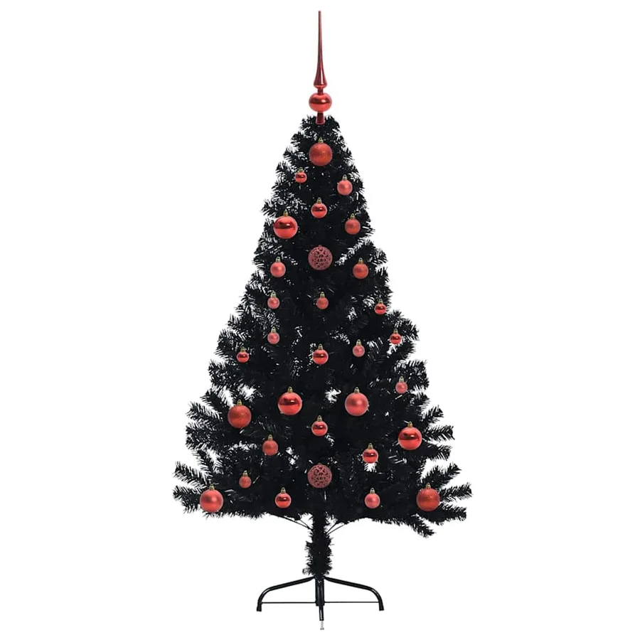 Sapin de Noël artificiel pré-éclairé Noir 120 cm PVC - 4