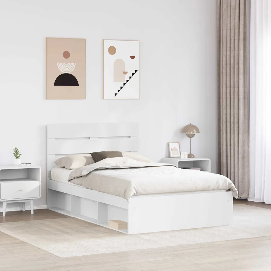 Cadre de lit Blanc 135 x 190 cm Bois de pin massif - 3