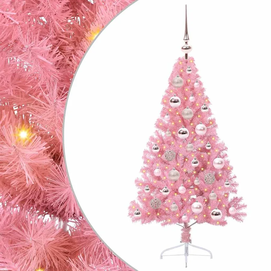 Sapin de Noël artificiel pré-éclairé Rose 120 cm PVC - 2