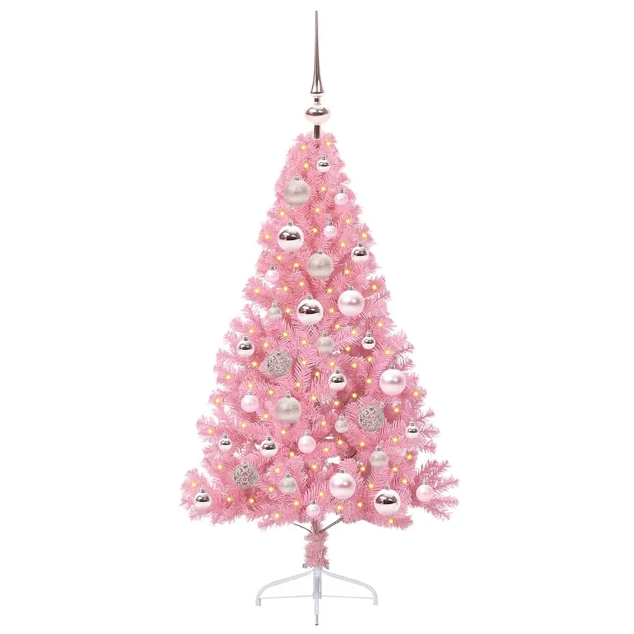 Sapin de Noël artificiel pré-éclairé Rose 120 cm PVC - 3