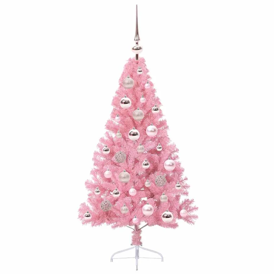 Sapin de Noël artificiel pré-éclairé Rose 120 cm PVC - 4