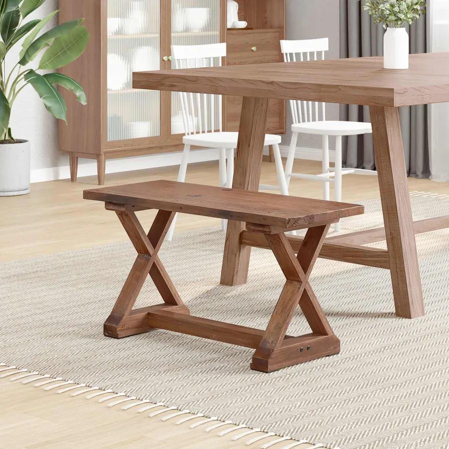 banc Naturel 85 x 35 x 46 cm Bois massif de récupération - 3