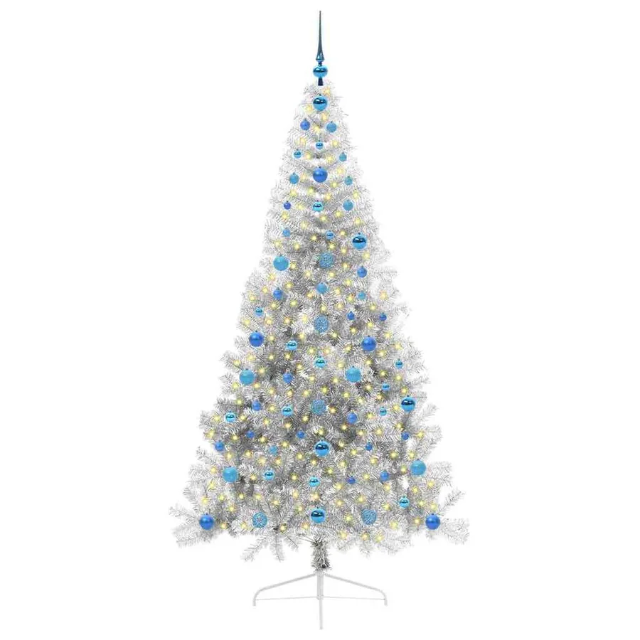 Sapin de Noël artificiel pré-éclairé Argent 210 cm PET - 3