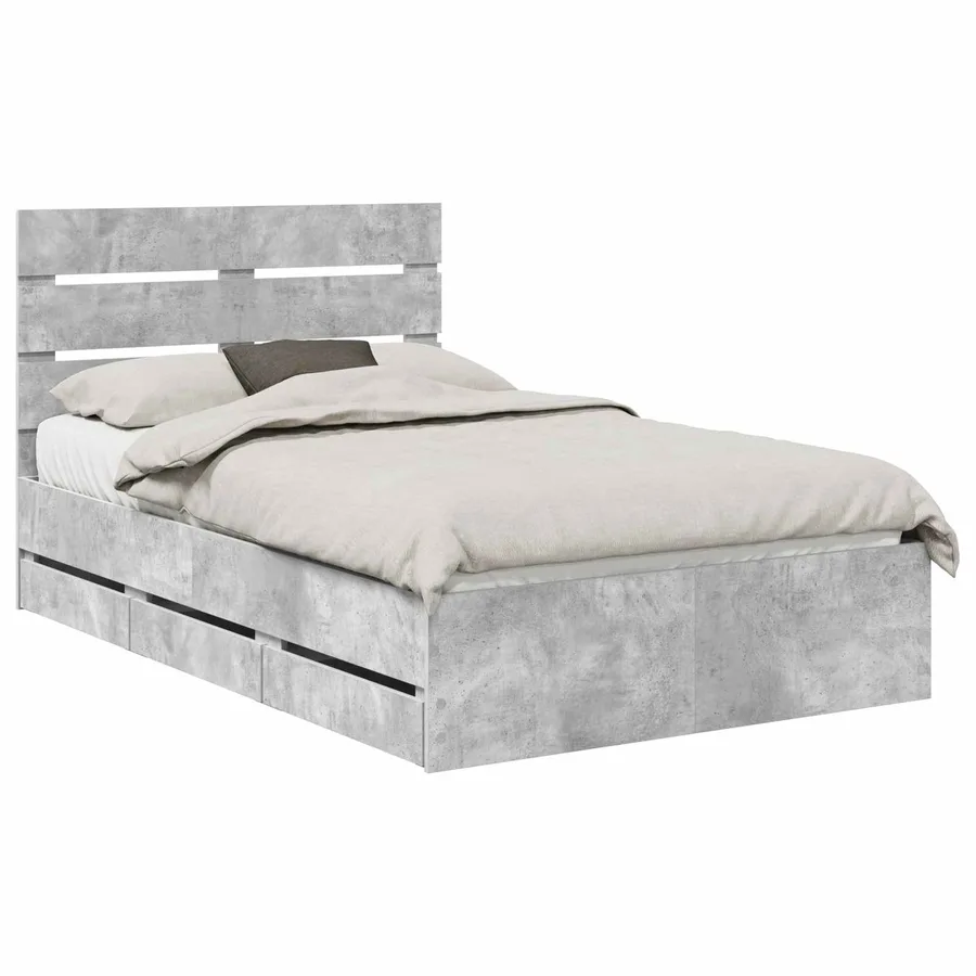 Cadre de lit Gris béton 135 x 190 cm Bois Ingénierie - 2