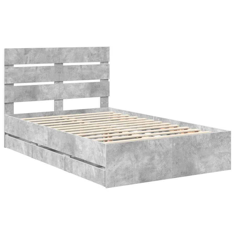 Cadre de lit Gris béton 135 x 190 cm Bois Ingénierie - 4