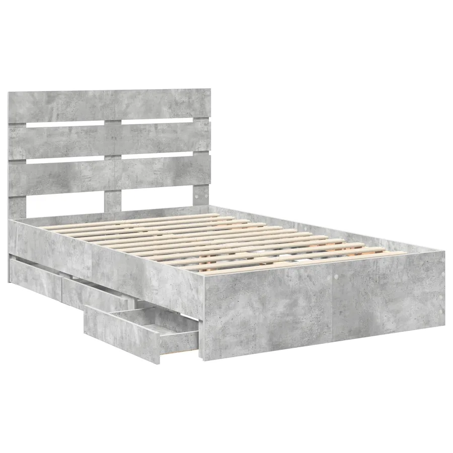 Cadre de lit Gris béton 135 x 190 cm Bois Ingénierie - 5