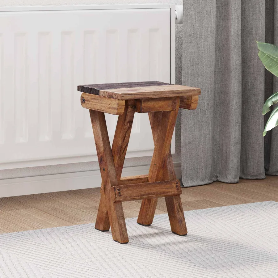 Tabouret Naturel 30 x 30 x 48 cm Bois massif de récupération