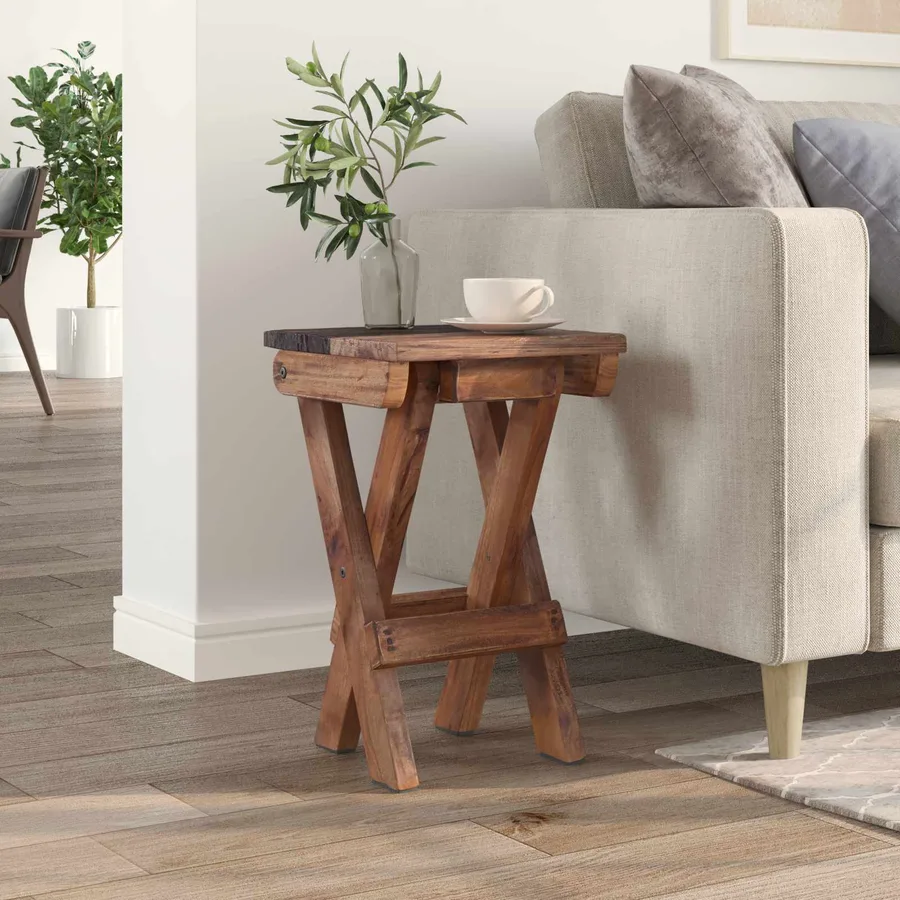 Tabouret Naturel 30 x 30 x 48 cm Bois massif de récupération - 3