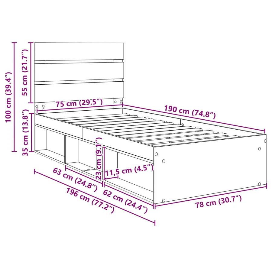 Cadre de lit Chêne Sonoma 75 x 190 cm Bois de pin massif - 13