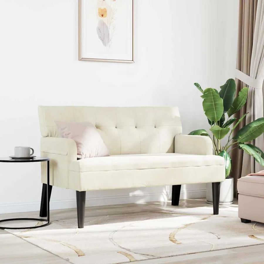 Banc Chesterfield Crème 112 x 65,5 x 75 cm Velours - 3