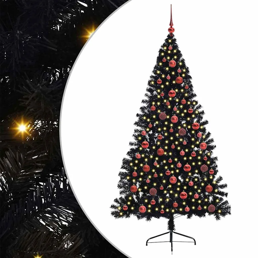 Sapin de Noël artificiel pré-éclairé Noir 180 cm PVC - 2
