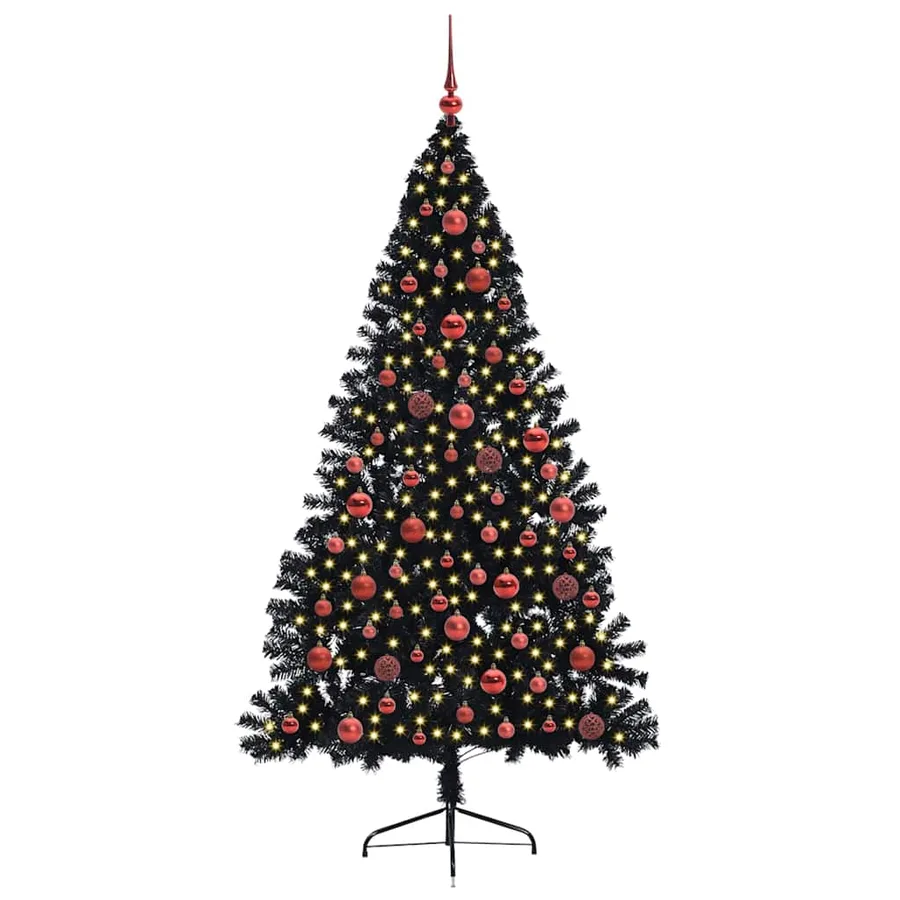 Sapin de Noël artificiel pré-éclairé Noir 180 cm PVC - 3