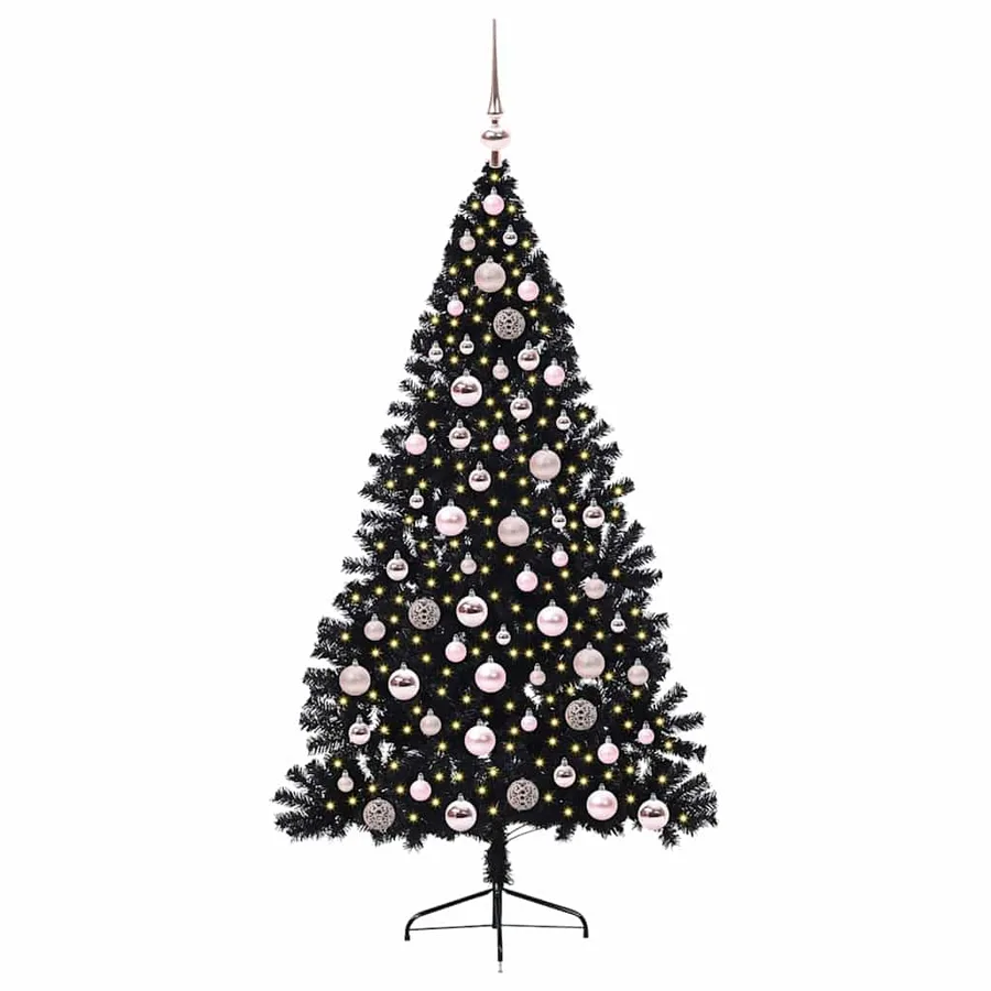 Sapin de Noël artificiel pré-éclairé Noir 180 cm PVC - 3