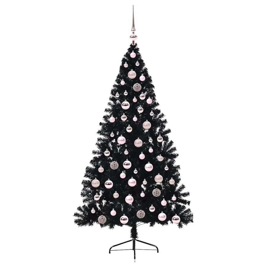 Sapin de Noël artificiel pré-éclairé Noir 180 cm PVC - 4