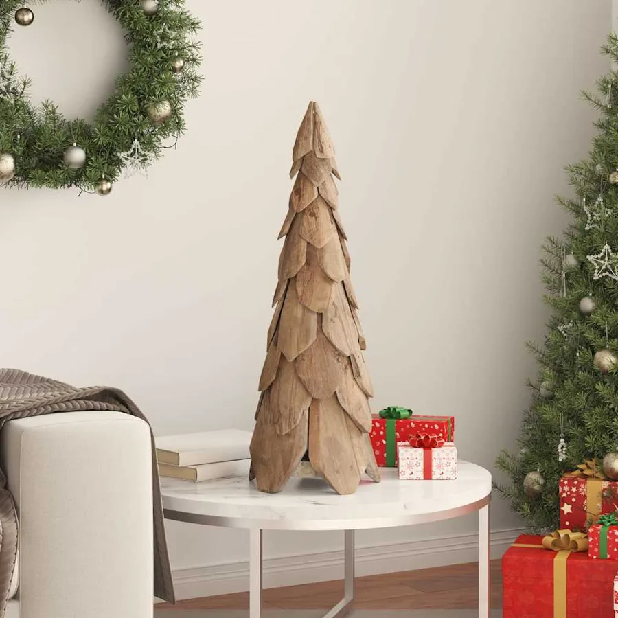 Sapin de Noël avec support Marron 80 cm Bois de teck solide - 3