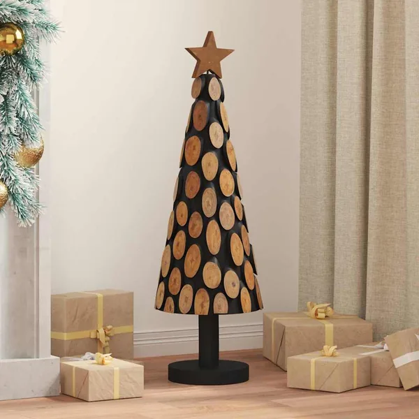 Sapin de Noël avec support Marron 90 cm Bois de teck solide