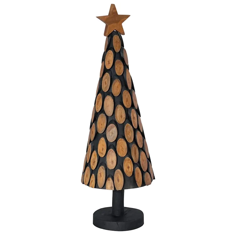 Sapin de Noël avec support Marron 90 cm Bois de teck solide - 2