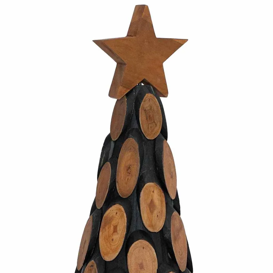 Sapin de Noël avec support Marron 90 cm Bois de teck solide - 7