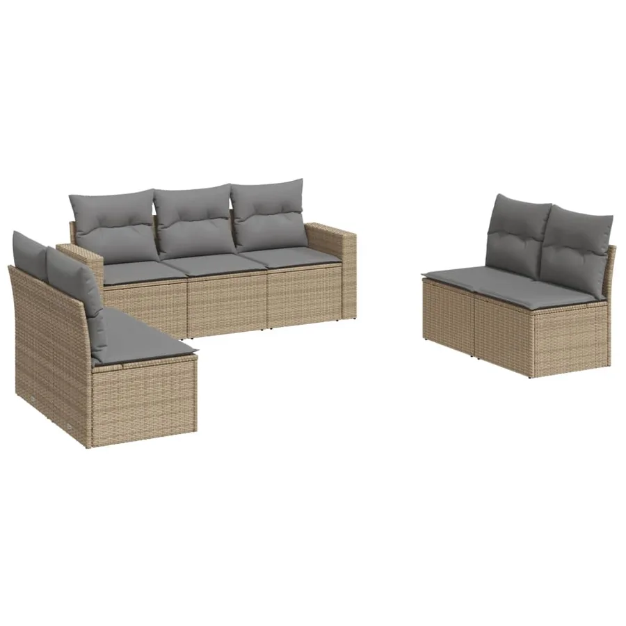 Salon de jardin avec coussins 7 pcs beige résine tressée - 2
