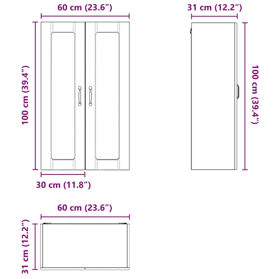 Cabinet en verre mural LUCCA Blanc 60 x 31 x 100 cm - 12