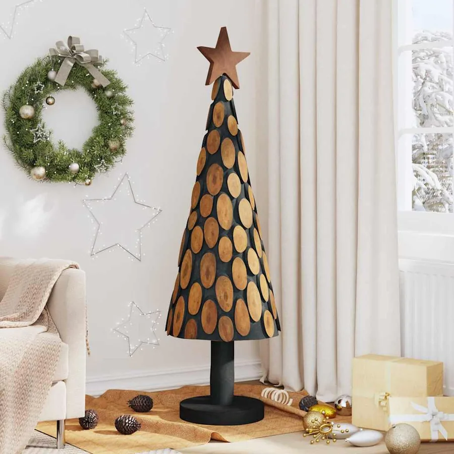 Sapin de Noël avec support Marron 149 cm Bois de teck solide