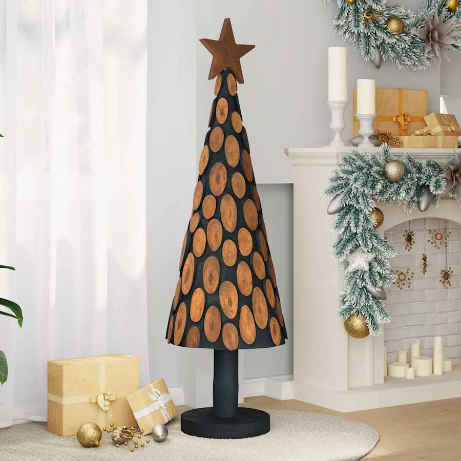 Sapin de Noël avec support Marron 149 cm Bois de teck solide - 3