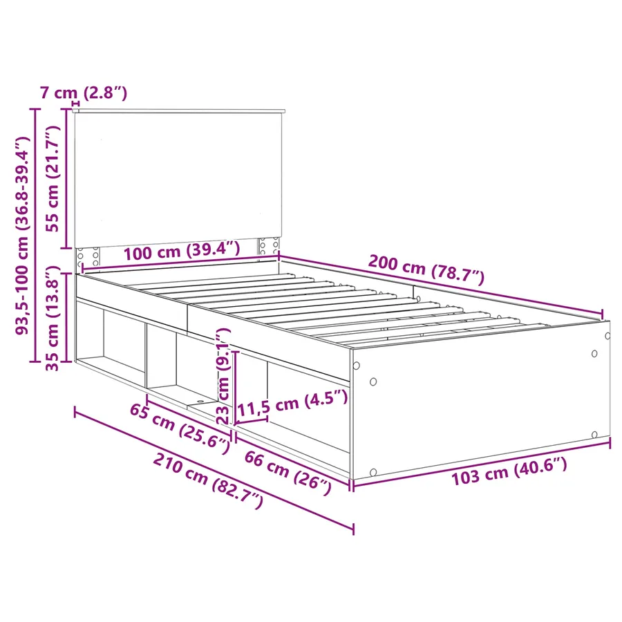 Cadre de lit Gris Sonoma 100 x 200 cm Bois de pin massif - 13