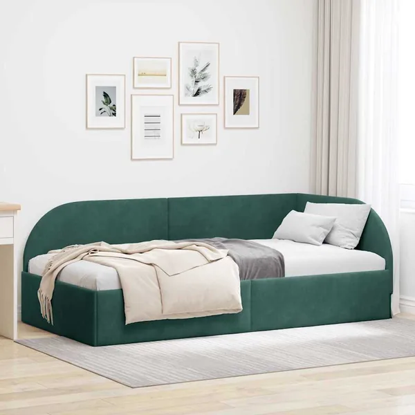 Cadre de lit d'angle Vert foncé 90 cm x 190 cm Velours
