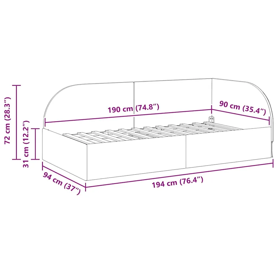Cadre de lit d'angle Vert foncé 90 cm x 190 cm Velours - 11