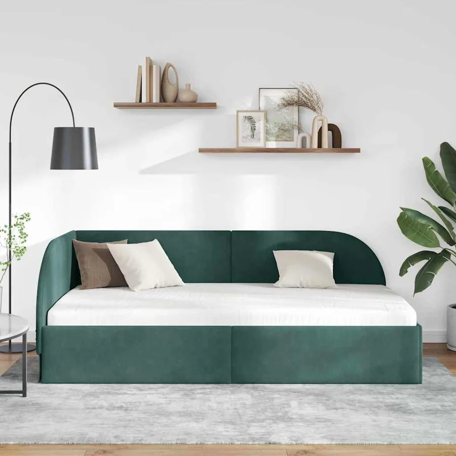 Cadre de lit d'angle Vert foncé 90 cm x 190 cm Velours - 3